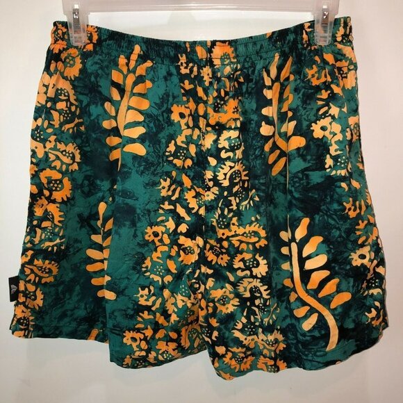 TYR Sport Mens Large Green Floral Elastic Waist Pockets Swim Shorts Trunks Sz L - Picture 6 of 10